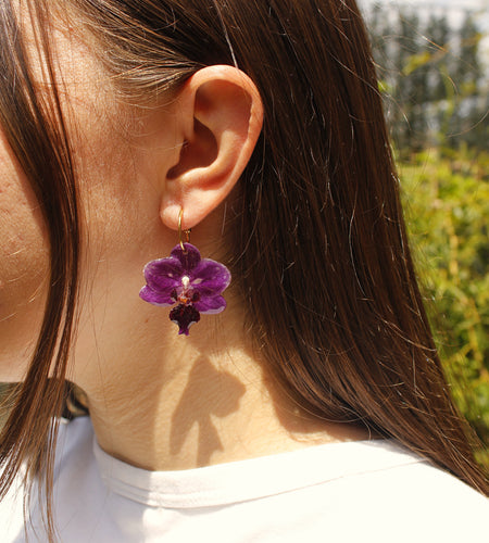 Pendientes orquídea morada con aro