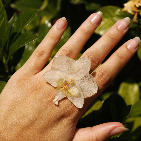 Anillo orquídea blanca grande
