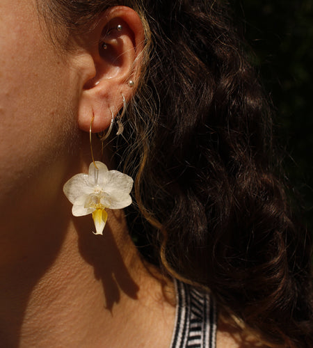 Pendientes orquídea blanca aro fino