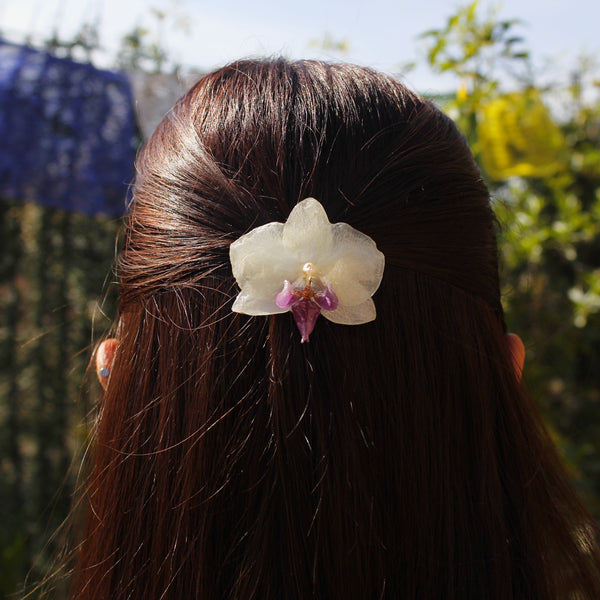 Pinza orquídea blanca y fucsia