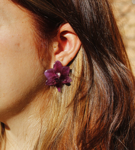 Pendientes orquídea morada pequeña