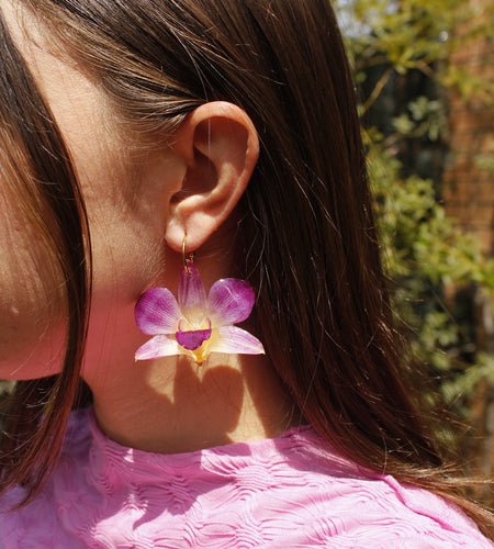 Pendientes orquídea tailandesa grande