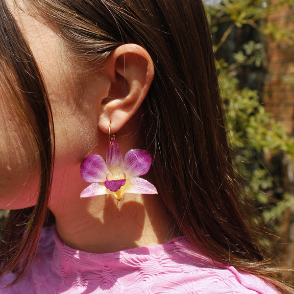 Pendientes orquídea tailandesa grande