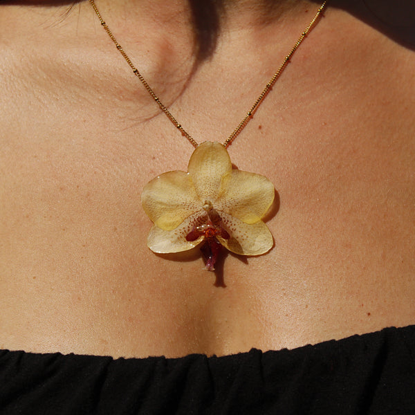 Collar orquídea amarilla maxi con puntitos